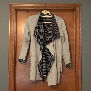 LOFT navy striped reversible sweater jacket size large